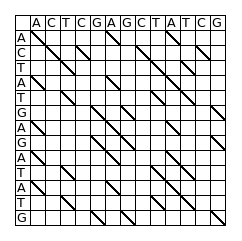 Les mesures de similarité Vers une première solution - Dotplot En 1982, Staden a proposé une méthode visuelle pour comparer deux séquences : la matrice de points (dotplot).