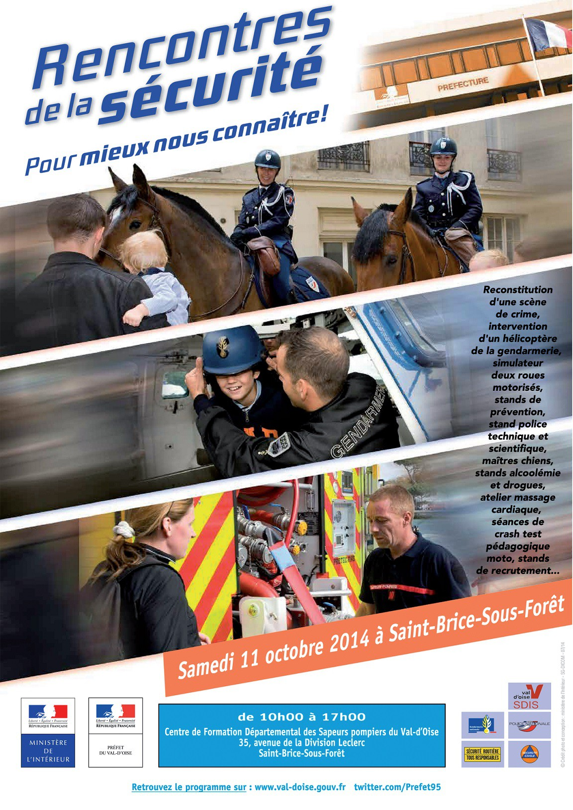 Gendarmerie Nationale : Stand Sécurité Routière tenu par 2 motocyclistes de l EDSR 95 Stand prévention de la délinquance avec quizz jeu de l'oie 2 chevaux du poste à cheval de l IsleAdam (Garde