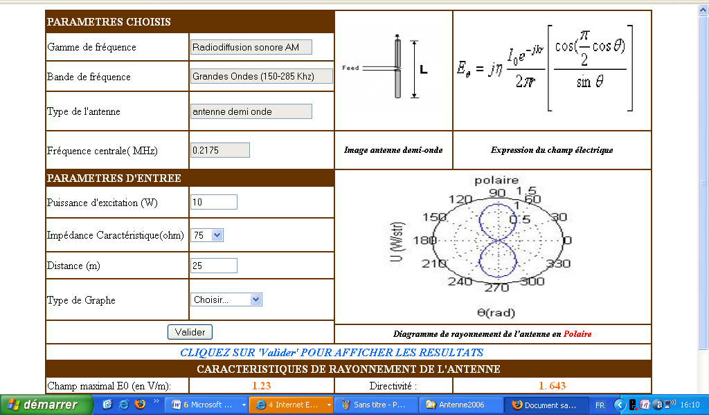 Figure 4.16 : Formules de calcul des caractéristiques de l antenne demi-onde Les figures 4.