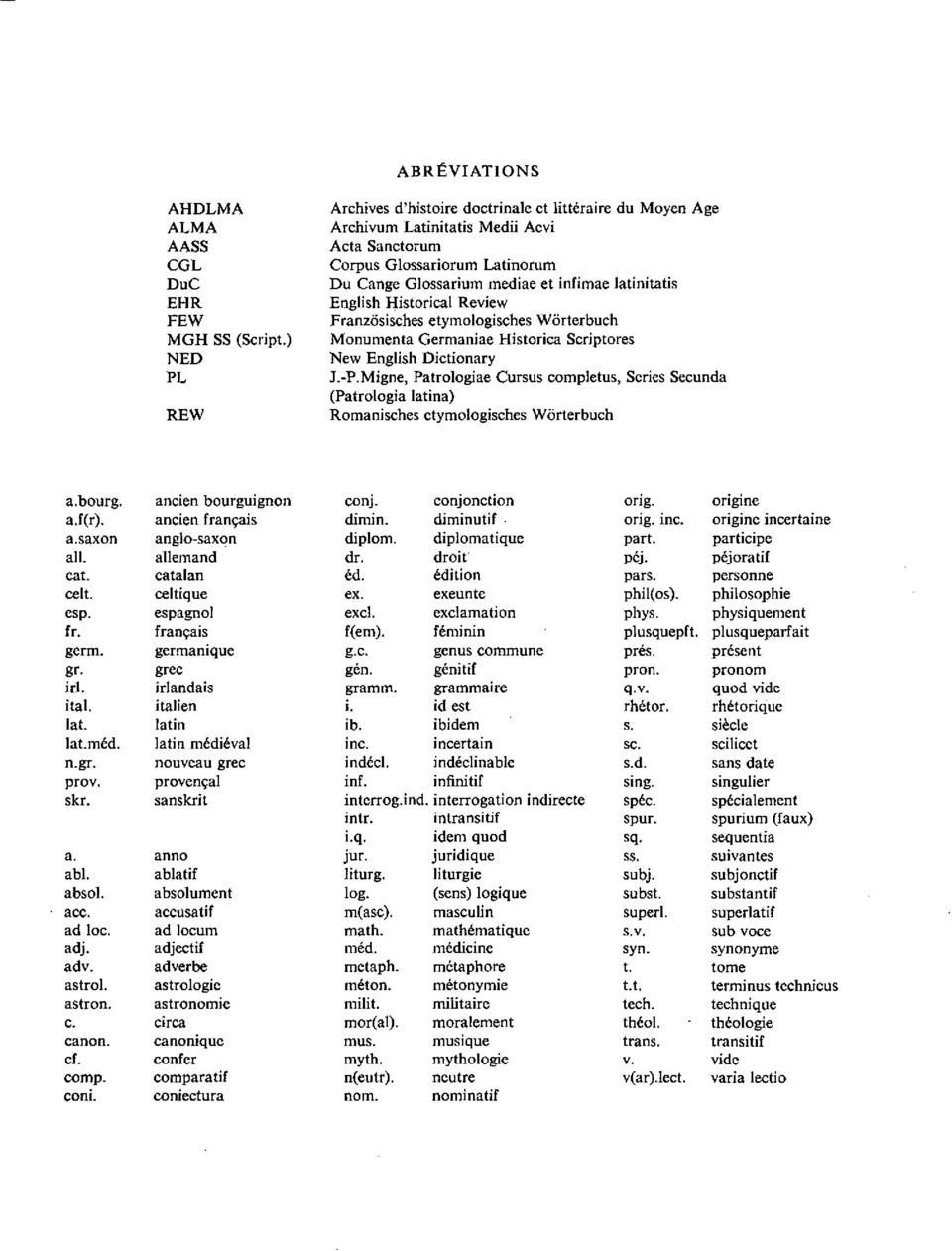 mediae et infimae latinitatis English Ristorical Review Franzôsisches etymologisches Wôrterbuch Monumenta Germaniae Historica Scriptores New English Dictionary J.-P.