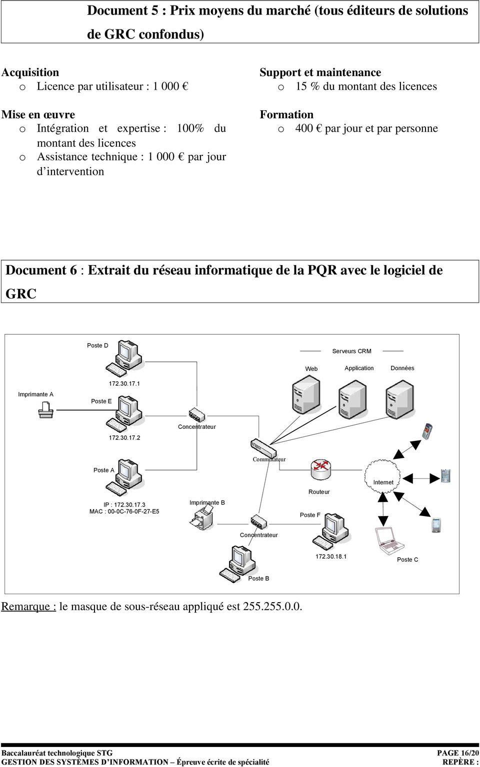 informatique de la PQR avec le logiciel de GRC Poste D Serveurs CRM Web Application Données Imprimante A Poste E 172