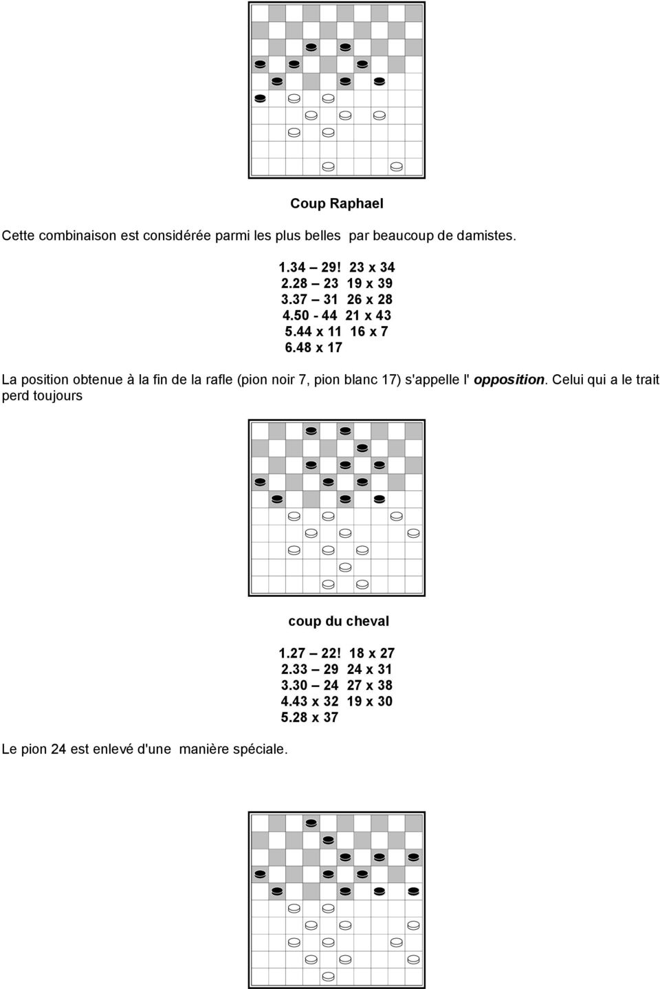48 x 17 La position obtenue à la fin de la rafle (pion noir 7, pion blanc 17) s'appelle l' opposition.