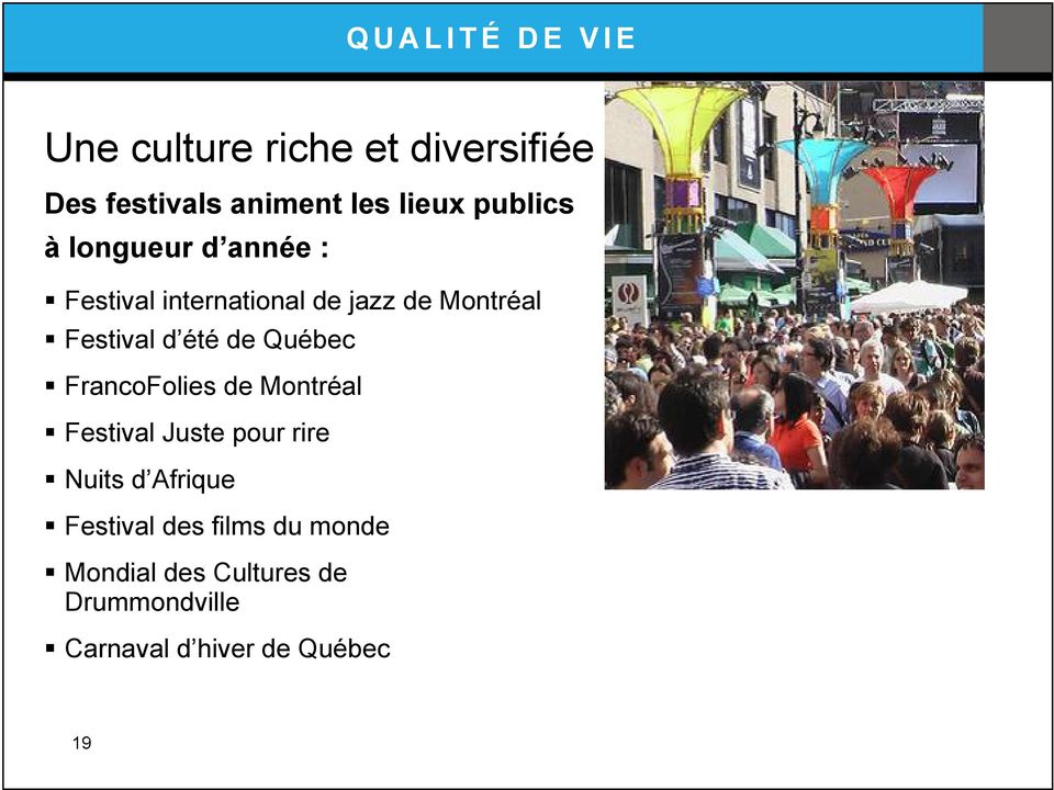 été de Québec FrancoFolies de Montréal Festival Juste pour rire Nuits d Afrique