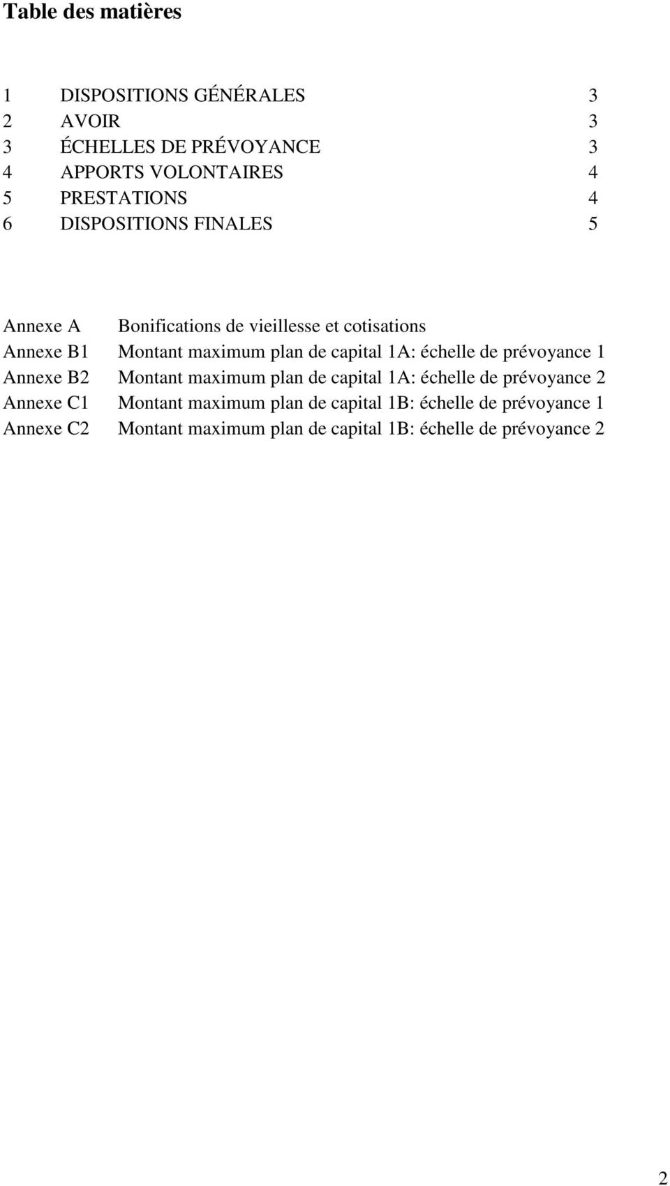 cotisations Annexe B plan de capital A: échelle de prévoyance Annexe B plan de capital A: échelle