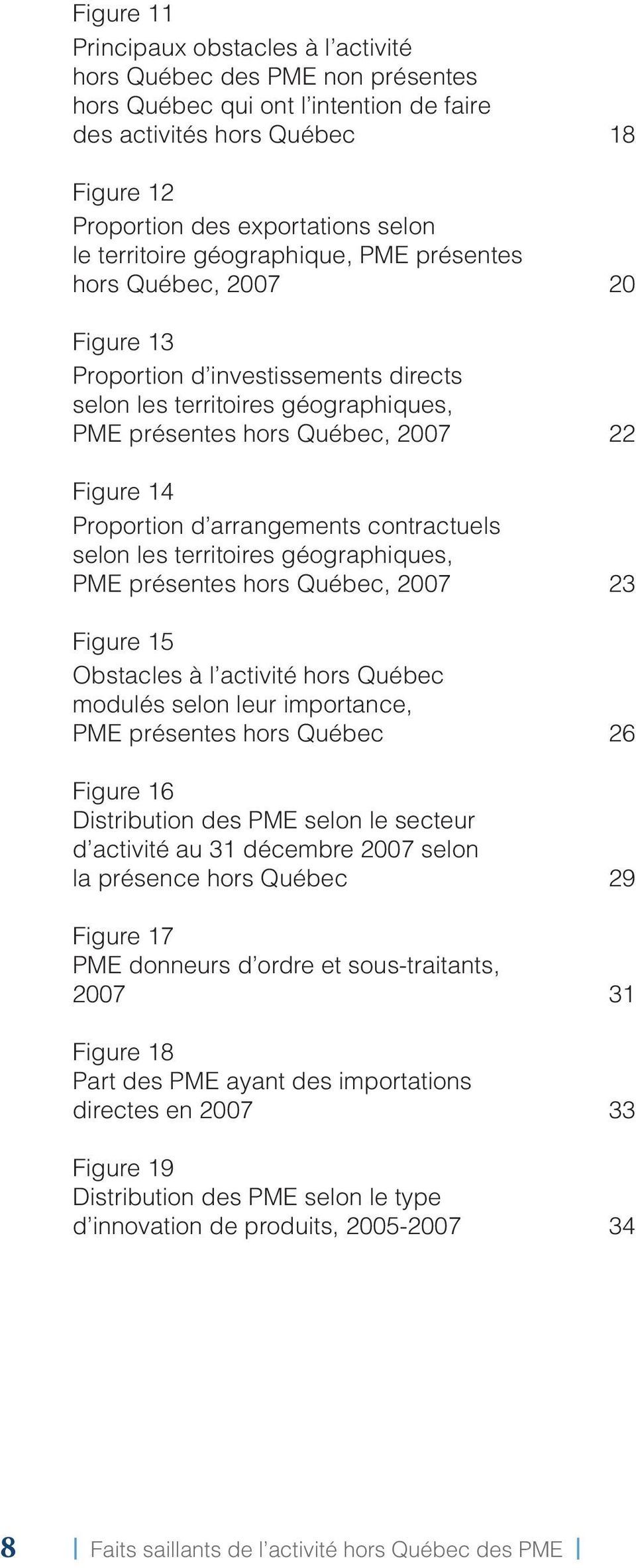 d arrangements contractuels selon les territoires géographiques, PME présentes hors Québec, 2007 23 Figure 15 Obstacles à l activité hors Québec modulés selon leur importance, PME présentes hors