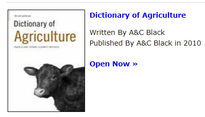 Dictionnaires spécialisés Dictionary of Agriculture: Accès via MyiLibrary http://ariane.