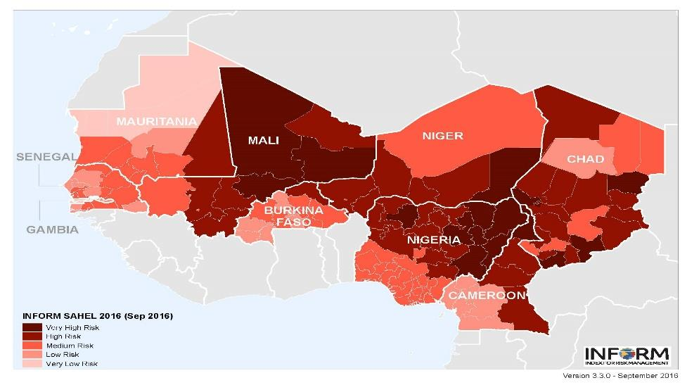 Ci-dessous, la carte InfoRM 2016 et le tableau reprenant l indice pour les zones les plus à risques : Actions pour le lancement de InfoRM Sahel 2016 : Actions Responsables Date limite Diffuser le