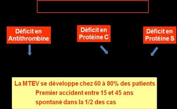 ET Mise en évidence d au moins un facteur de risque bien identifié : déficit en antithrombine, protéine C, protéine S, facteur V Leiden, facteur II 20210A (FDR