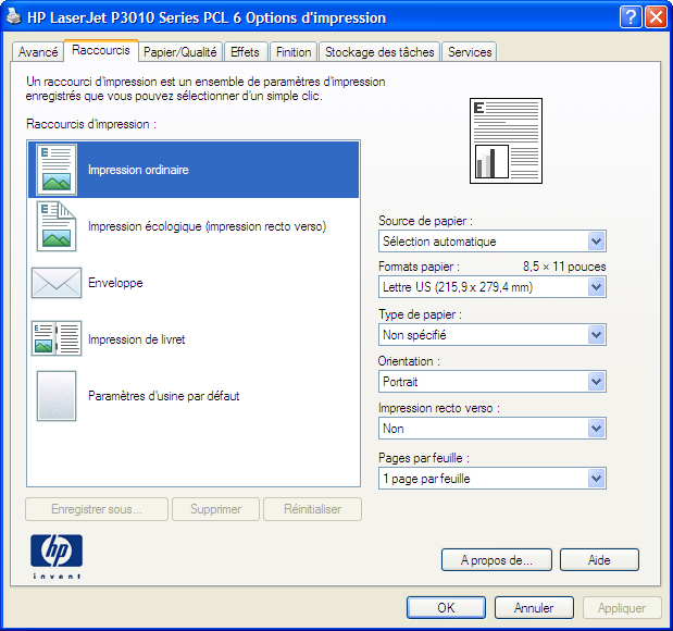 Utilisation des fonctions du pilote Windows Ouvrir le pilote d'impression Dans le menu Fichier du logiciel, cliquez sur Imprimer. Sélectionnez l'imprimante puis cliquez sur Propriétés ou Préférences.