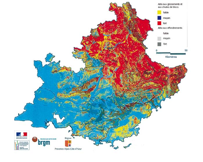 Cartographie régionale de l aléa mouvements de terrain Une première cartographie à l échelle du millionième a été menée en région Provence- Alpes-Côte d Azur en 1999.