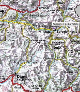 Glissement de la Valette (Alpes de Haute-Provence) Le glissement de La Valette s est brusquement manifesté au printemps 1982 au nord-ouest de Barcelonnette dans