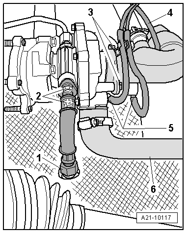 Page 3 sur 25 Véhicules avec lettres-repères de moteur AMF : Déposer le flexible de guidage d'air -6- du turbocompresseur.