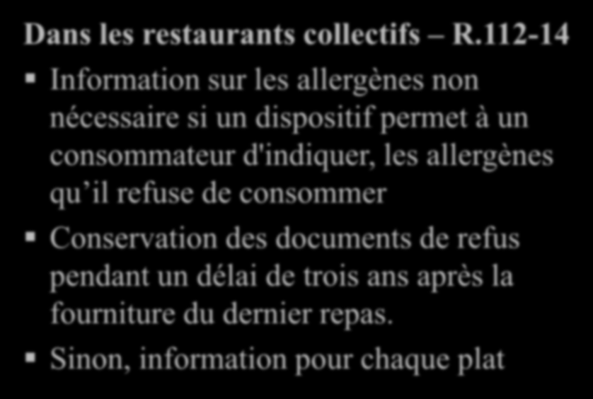 Etiquetage des allergènes Dans les restaurants collectifs R.