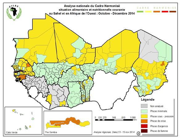 Cependant, entre octobre et décembre 2014, 10 départements ou régions étaient en situation de crise alimentaire et nutritionnelle en Gambie, en Guinée Bissau, au Sénégal et au Tchad.
