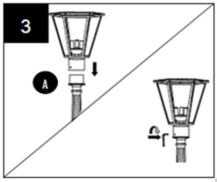 3. Para instalar la cabeza del ensamble (se vende por separado) en el adaptador (A), utilice los tornillos del ensamble que se proporcionan con la cabeza del