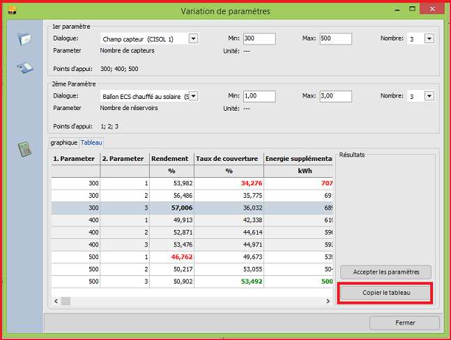 41 Etape 6: Variations des paramètres / Transfert des données vers l outil Excel: copier