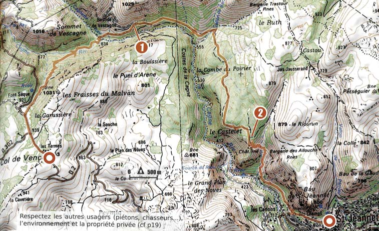 Au départ du Col de Vence. Caractéristiques de l itinéraire Distance : 13 km Dénivelé : +/- 1090 m Niveau : Difficile COL DE VENCE - SAINT-JEANNET Départ du Col de Vence (962 m).