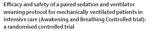 Gestion de la sédation / désédation «ABCtrial» SAT + SBT Usual care + SBT Le sevrage de la VM ne peut se concevoir
