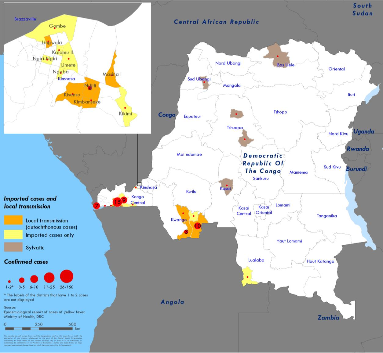Tableau 2. Répartition géographique des cas de fièvre jaune en et en République démocratique du Congo Répartition géographique des cas Dernière semaine (23-29 sept.