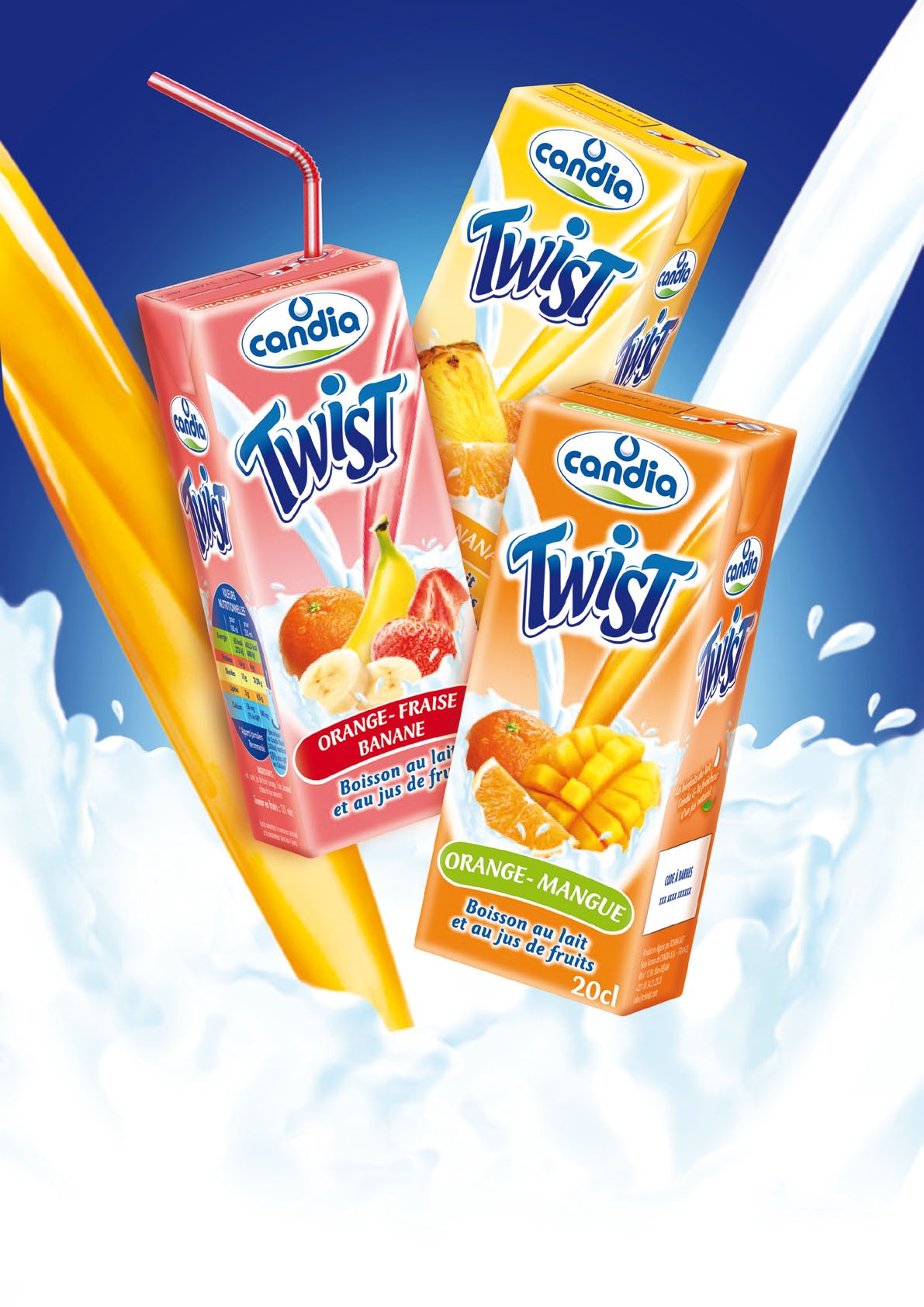 cliente : CANDIA produit : Twist détail : boisson au lait et jus de fruits vendu dans un tetrapack de 20cl 11 - choix et retouche des visuels