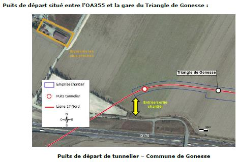 Carte de puits de départ. Source : Etude d impact, ligne 17 Nord du Grand Paris Express, Société du Grand Paris.