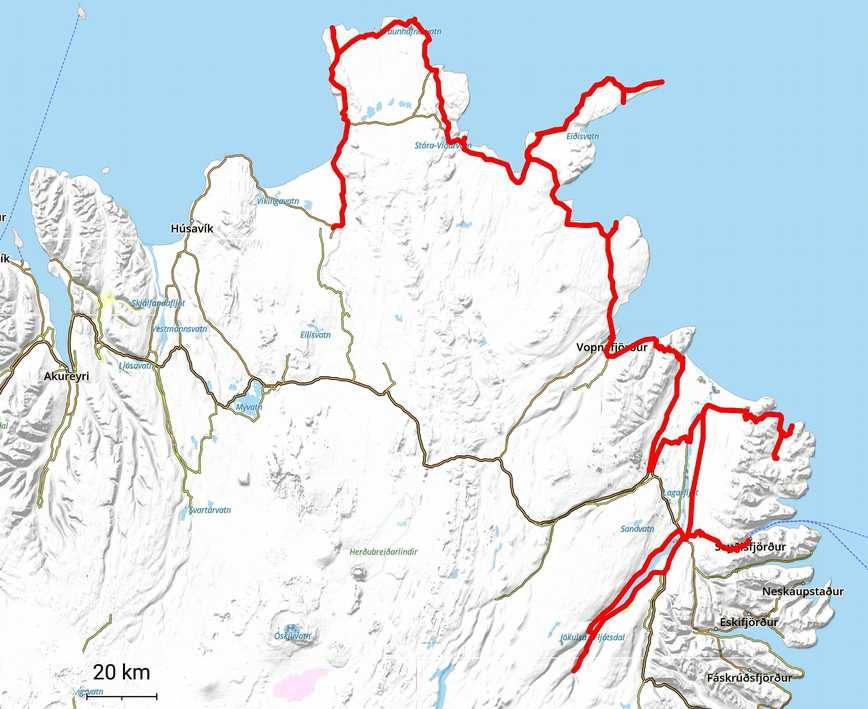 RAUÐANES 20/06 22/06 ASBYGRI 19/06 Vopnafjorður Route 917