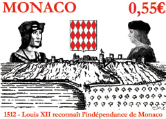 Valeur faciale : 1,35$ 14 12 414 500 e anniversaire de l Indépendance de Monaco TECHNIQUES Création : CRÉAPHIL Gravure :