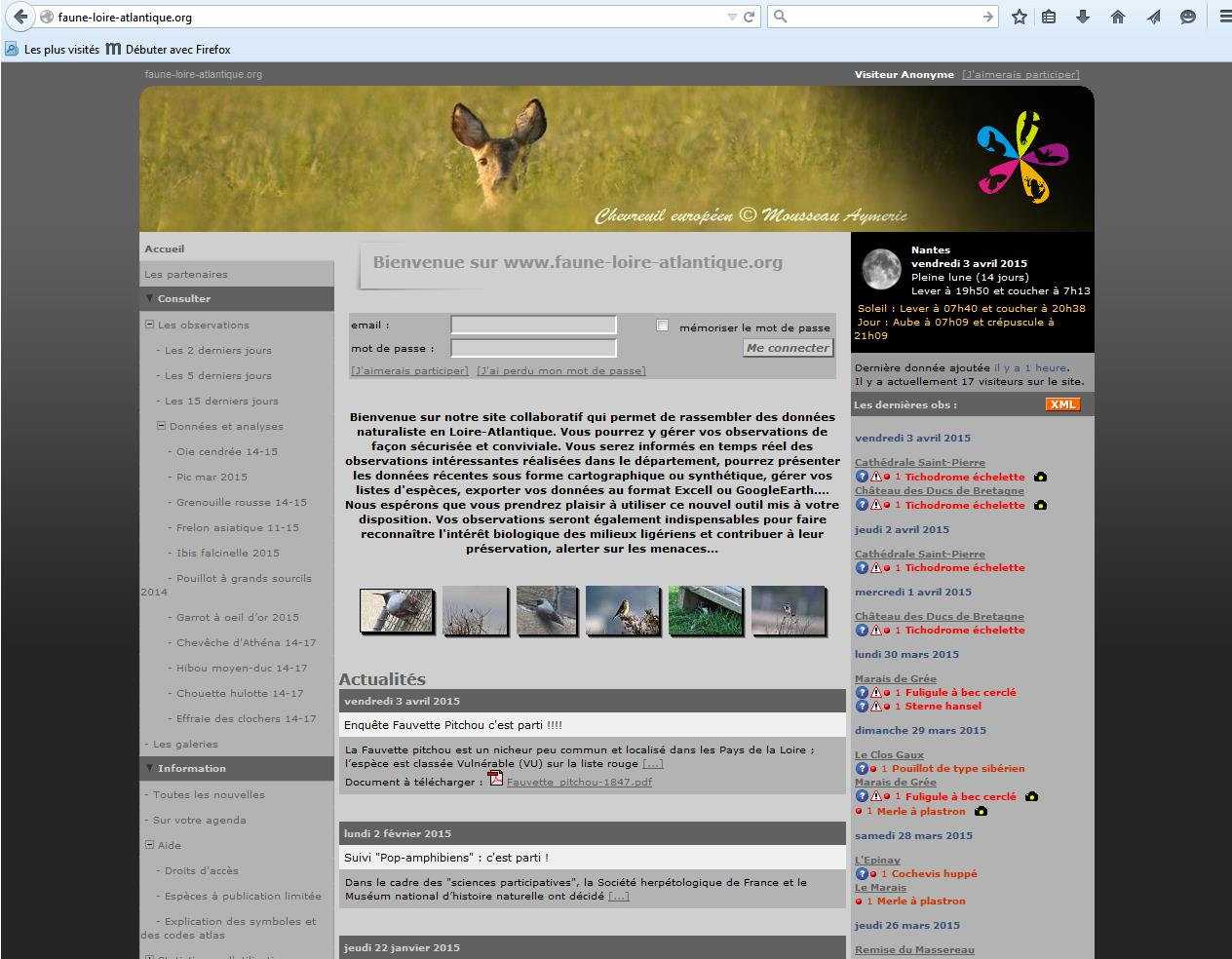 1) S'inscrire : Lors de votre première visite sur le site www.faune-loire-atlantique.