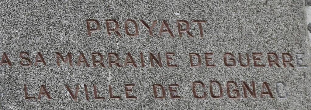 Inscription équivoque: Cognac est la marraine de guerre de Proyart pour la