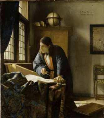 Là où Gerard Dou, son prédécesseur en la matière, figurait un érudit empruntant encore beaucoup à l alchimiste, entre pittoresque et quête vaine, Vermeer montre un Moderne.