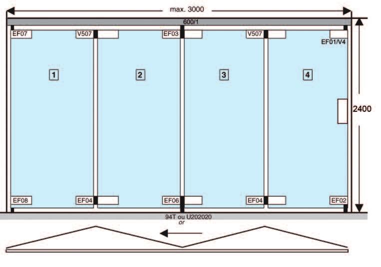 Systèmes pour portes repliables Folding door systems Easyfold 4 volumes - 4 panels Accessoires nécessaires / References needed : 600/1 L =