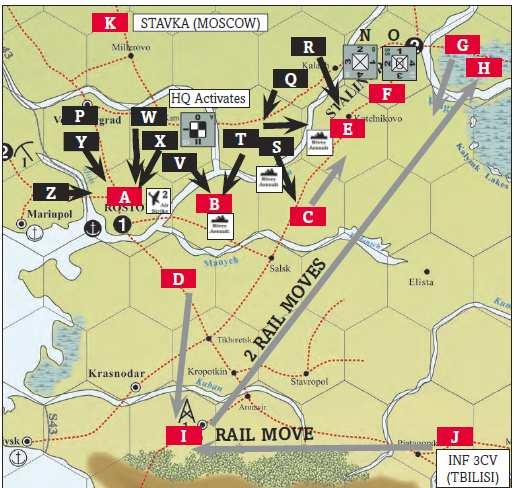 2 ème quinzaine de juillet (tour de l Axe) Phase de commandement L Axe active le Groupe d Armée A (QG II) à Kamensko (unité U) dans le but de lancer une attaque au Sud.