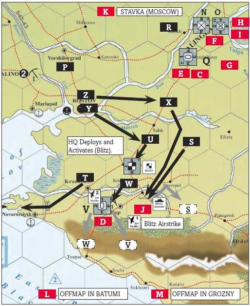 2 ème quinzaine d Août 42 (tour de l Axe) Phase de commandement L Axe active le QG (IICV) à Salsk (unité U) et le déploie d un hex (5.21) vers Kropotkin.
