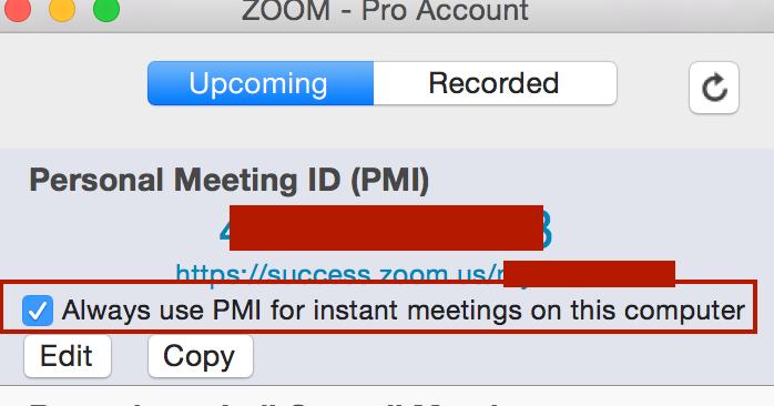 Planifier avec ID de personnel (Personal Meeting ID - PMI) Zoom permet à l utilisateur de programmer une réunion avec une ID statique qui n expirera jamais.