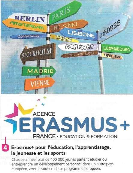 Doc. 4 = échanges universitaires dans le cadre du programme Erasmus 400 000 étudiants chaque année Budget en hausse = 4 M