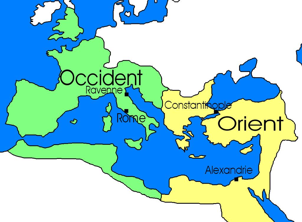 4) La division de l Empire: à la mort de l empereur Théodose 1 er en 395, l Empire est