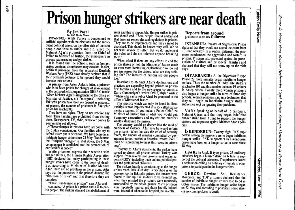 t_, :J' o -< z s: o ::J a. C ::J CD -' p 0- '"... '" I...., '" <::l "0 "S "',...., tj '" ;:s <1:i ;:s I...... ;:s 0: '".... Prison hunger strikers are near.