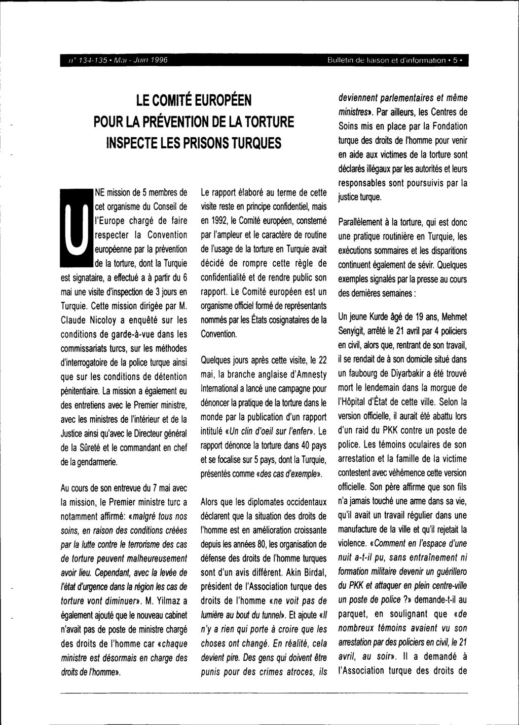 n 13-1-135. Mm - JUIn 1996 Bulletin de liaison et d'information.