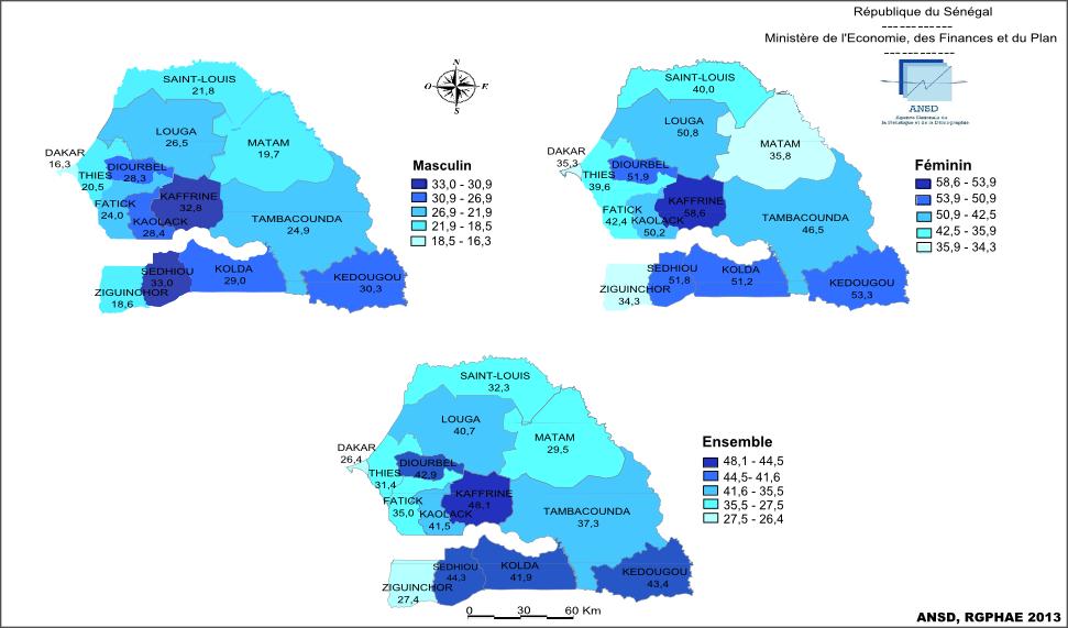 Graphique : Variation régionale de la prévalence de la polygamie (en %) de la population en union âgée de 12 ans selon le sexe 6.