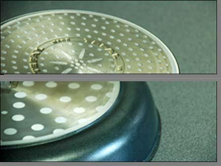 Poêle en aluminium avec disque ferromagnétique (p.ex: certaines poêles TEFAL) Un disque ferromagnétique est encastré dans l aluminium.