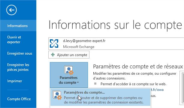 1.3 - Paramétrage sur Outlook 2013 Cliquez sur le