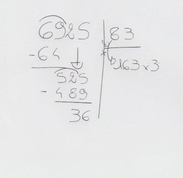 4) On place 64 en dessous de 69 dans notre schéma, et on place sa racine au niveau du diviseur. On soustrait 64 de 69, et on affiche le reste en dessous de l opération, ici le reste est 5.