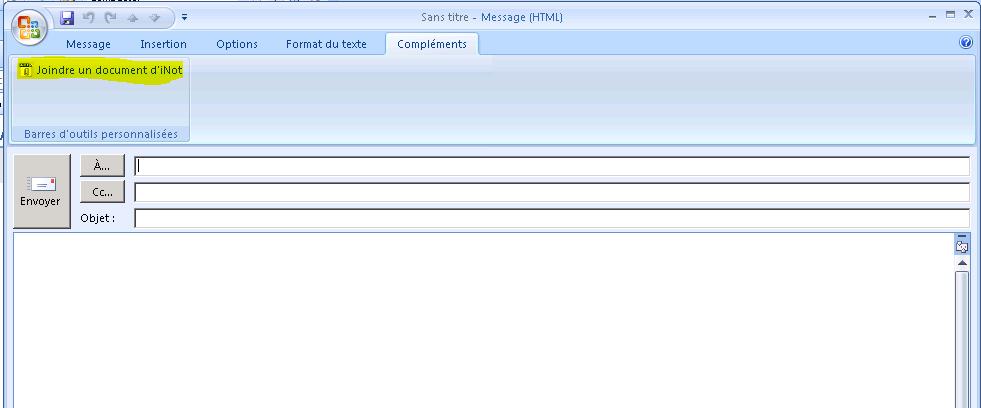 6. Lien Outlook inot Lors de l'envoi d'un mail depuis Outlook, les documents d'inot peuvent être rattachés au mail.