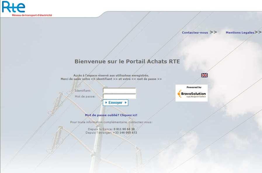 3.2. Accès à la Plateforme E-sourcing RTE Page d accueil de la Plateforme E-sourcing RTE Une fois la page d accueil de la Plateforme E-sourcing