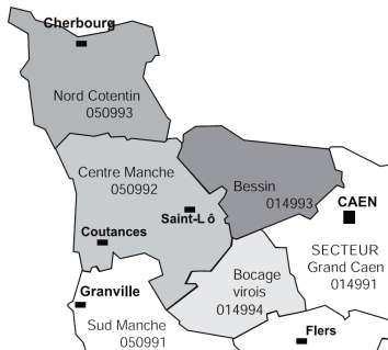 Quelques groupements de communes CALVADOS MANCHE ORNE 014951 Caen et communes Nord : Caen; Hérouville; Colombelles; Blainville; Douvres; Ouistreham; Courseulles.