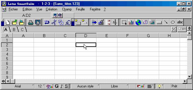 1. Environnement de travail Bouton système Nom du logiciel Nom du document Barre de menus Cases système du logiciel Cases système du fichier Onglets des différentes feuilles Zone de nom : elle