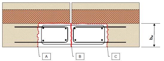 où h w est l épaisseur de la paroi intérieure et A v la section d armatures verticales du tirant. La méthode de dimensionnement des interfaces entre panneaux porteurs adjacents est détaillée au 4.