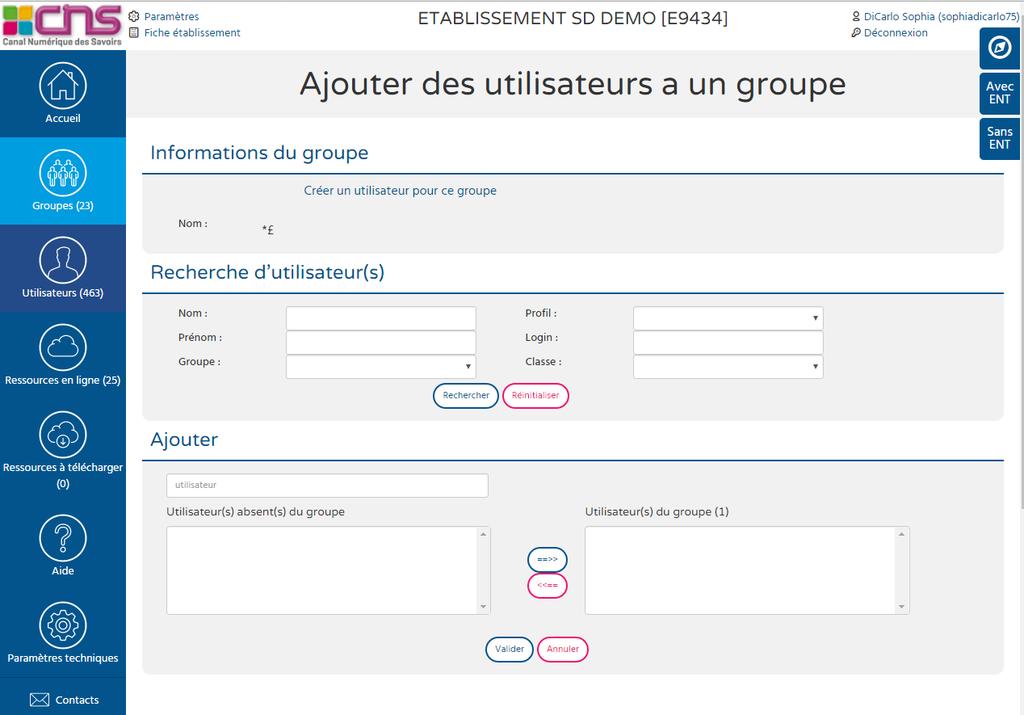 f Ajouter de nouveaux utilisateurs à un groupe Vous avez la possibilité d ajouter à un groupe de nouveaux utilisateurs sur la fiche détail, en cliquant sur le bouton «Ajouter des utilisateurs».
