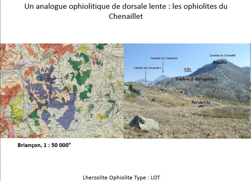 1-B. Un exemple d ophiolite LOT (Lherzolite Ophiolite Type) : les ophiolites du Chenaillet (Alpes