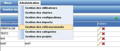V. Gestion des référencements Le premier écran de gestion des référencements affiche la liste des référencements disponibles dans ChainEdit.